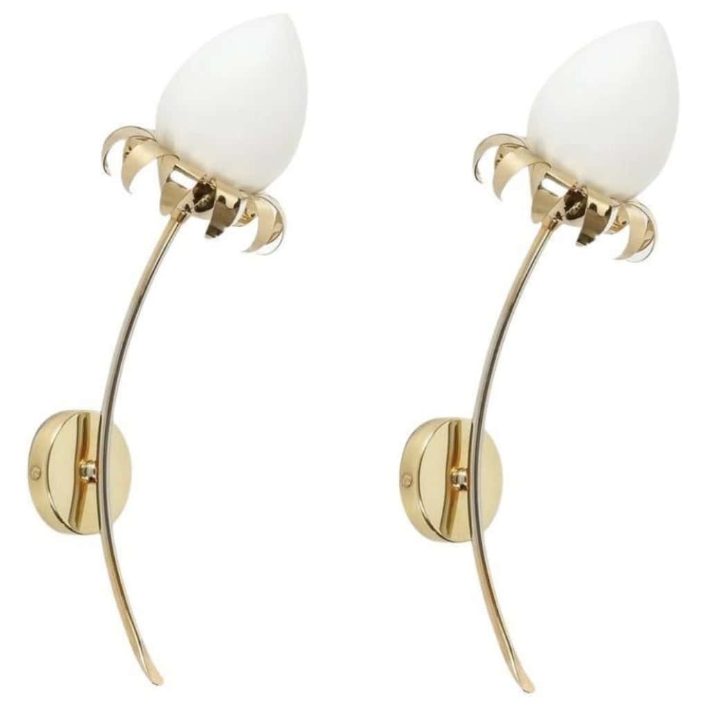 1960 Paire d’appliques murales florales Maison Roche 3 1960 Paire d’appliques murales florales Maison Roche 3