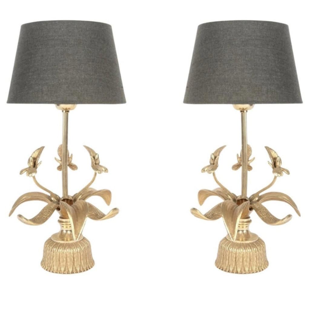 1970 Paire de lampes « Orchidées » en bronze par Maison Jansen 3