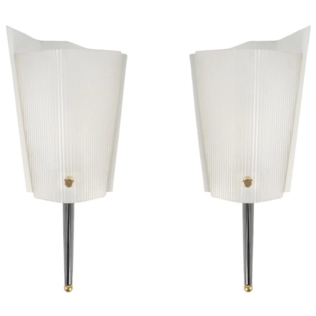 1960 Paire d&rsquo;appliques murales Jacques Biny Edition Luminalite 3