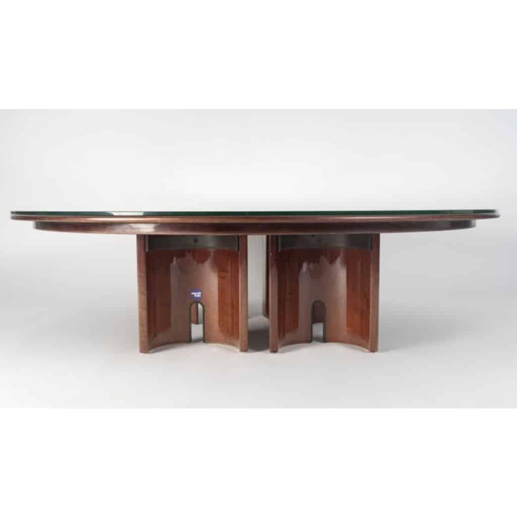 1980 Grande table basse par Giovanni Offredi pour Saporiti en placage d&rsquo;érable moucheté. 8