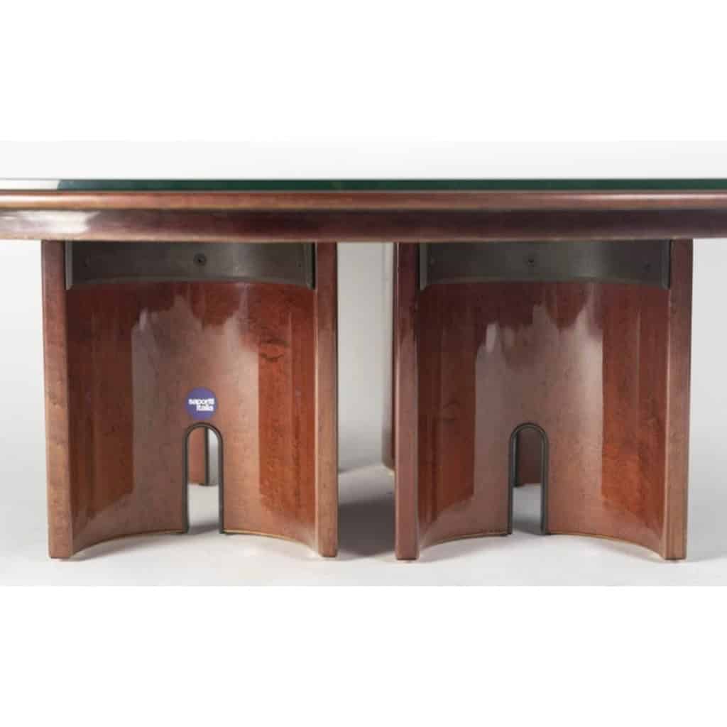 1980 Grande table basse par Giovanni Offredi pour Saporiti en placage d&rsquo;érable moucheté. 6