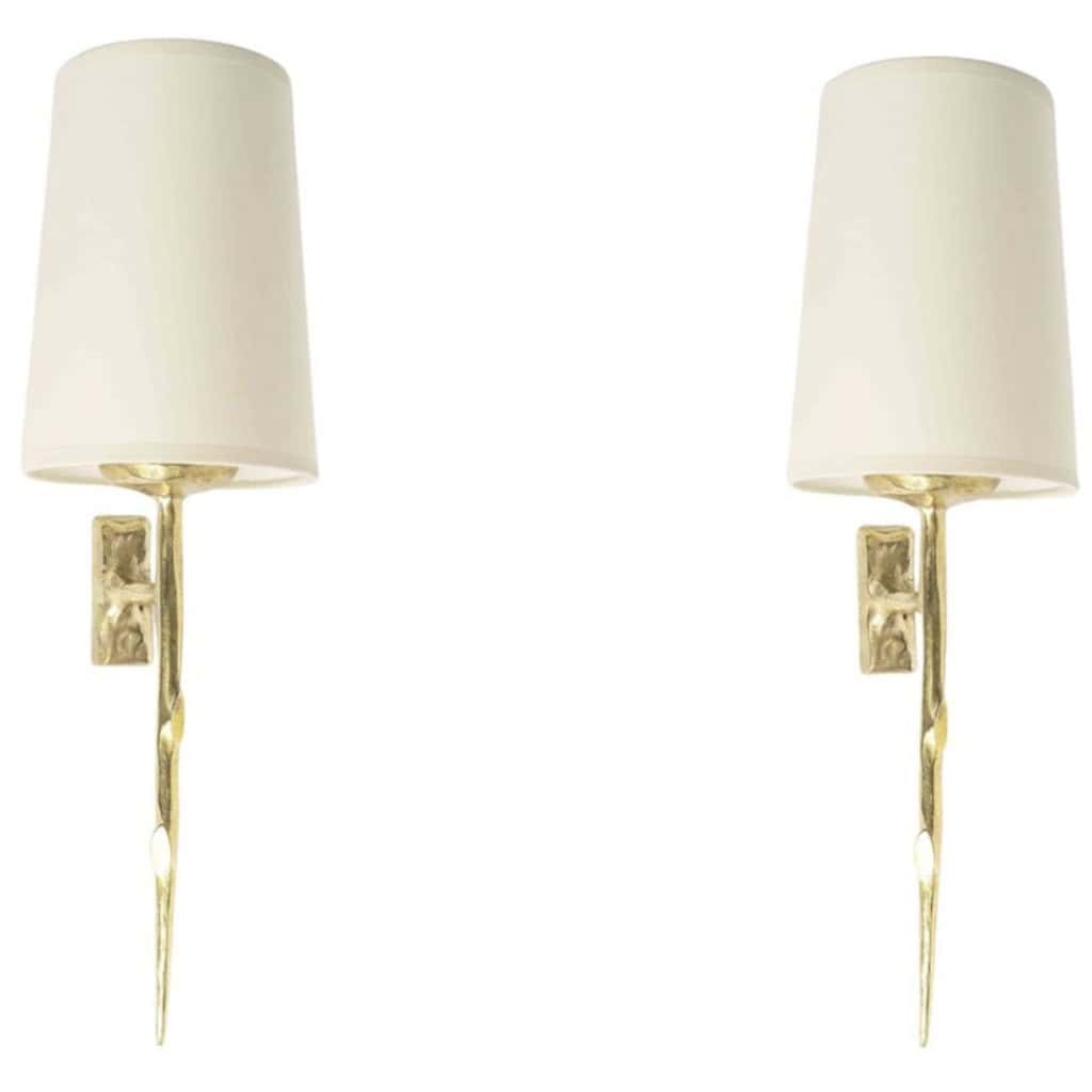 1960 Paire d&rsquo;appliques murales en bronze par Félix Agostini pour Maison Arlus 3