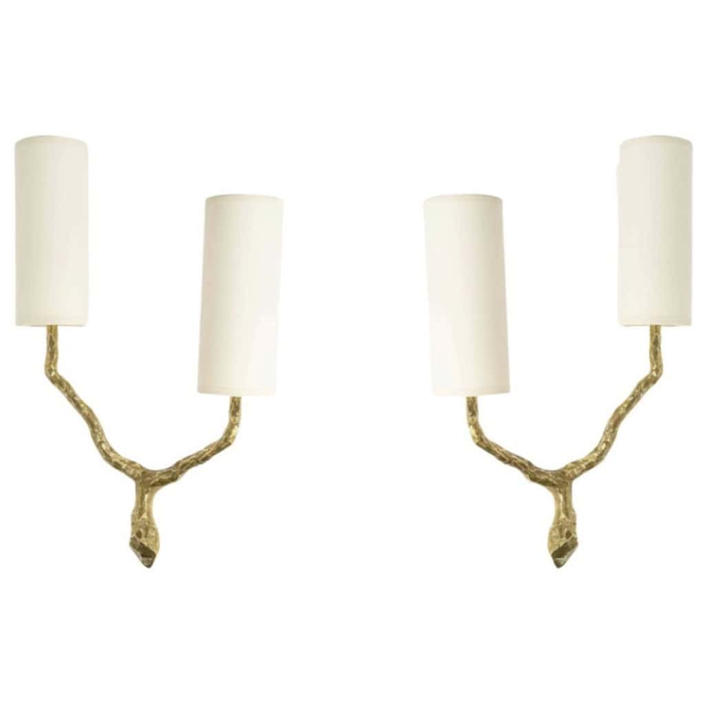 1960 Paire d&rsquo;appliques murales en bronze par Félix Agostini pour Maison Arlus. 3