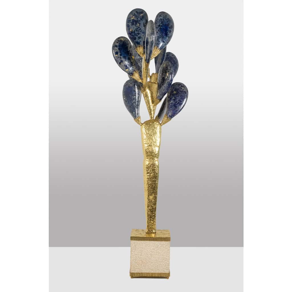 Jacques Duval Brasseur, Grande sculpture cactus en laiton doré. 1992 4