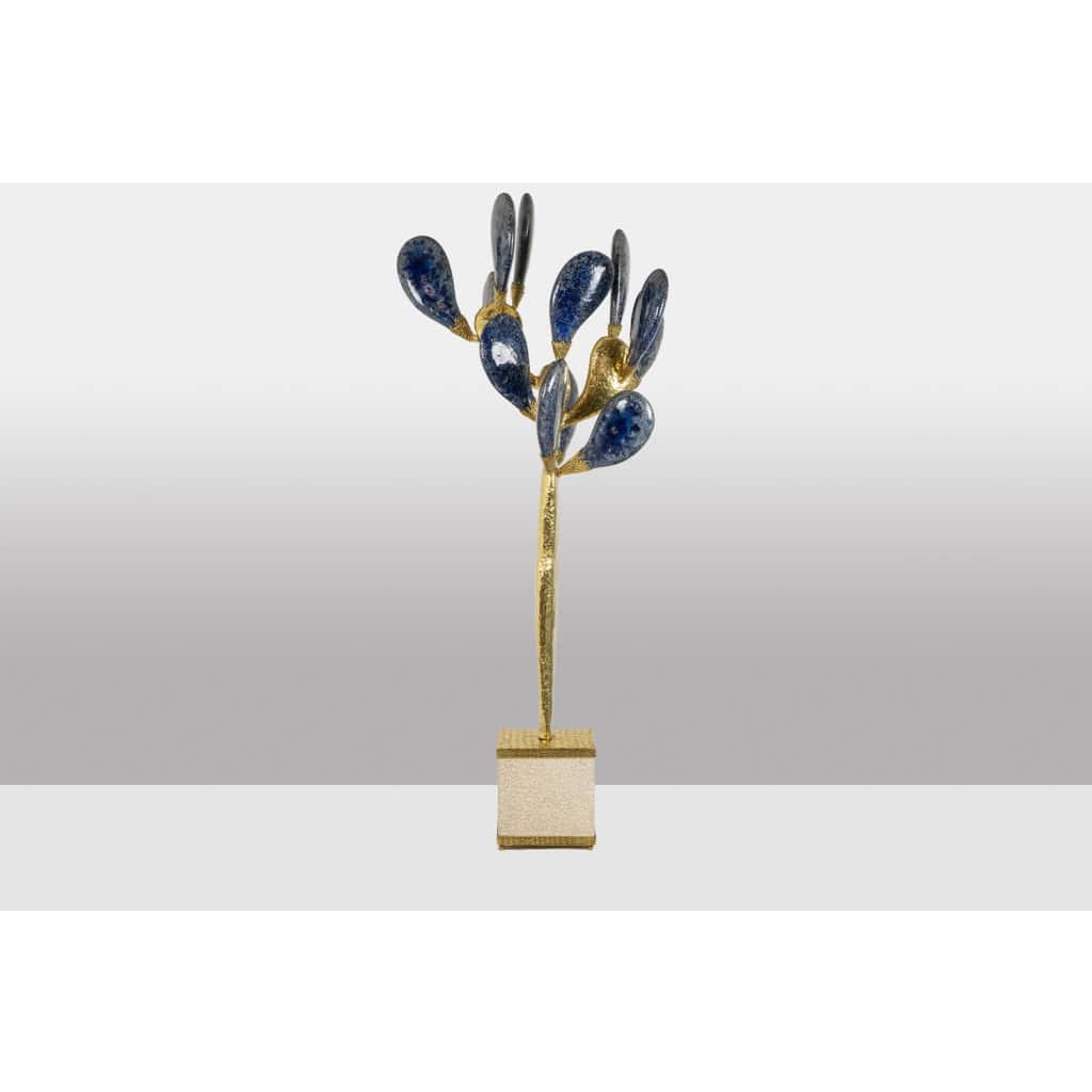 Jacques Duval Brasseur, Grande sculpture cactus en laiton doré. 1992 5