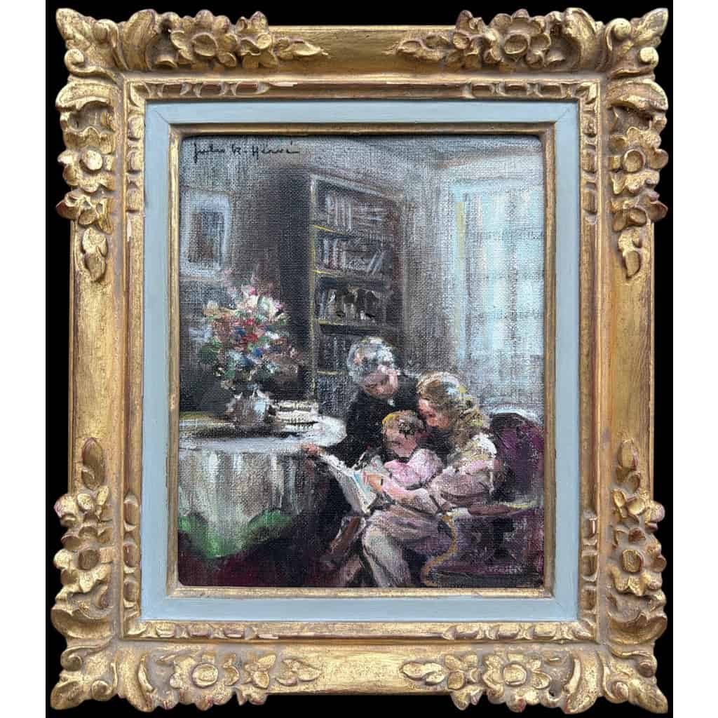 HERVE Jules Peinture impressionniste 20è L’apprentissage de la lecture Huile sur Toile Signée Certificat D’authenticité 10 HERVE Jules Peinture impressionniste 20è L’apprentissage de la lecture Huile sur Toile Signée Certificat D’authenticité 10