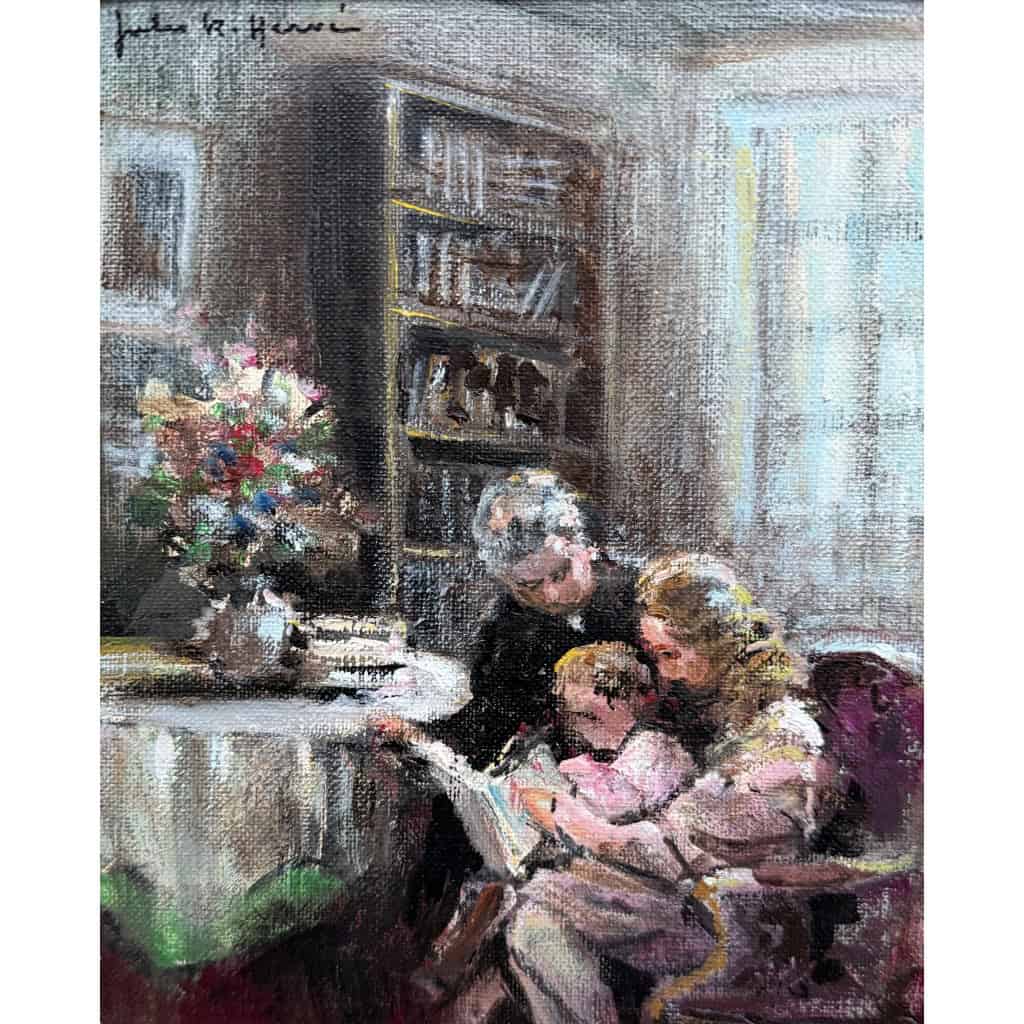 HERVE Jules Peinture impressionniste 20è L’apprentissage de la lecture Huile sur Toile Signée Certificat D’authenticité 9 HERVE Jules Peinture impressionniste 20è L’apprentissage de la lecture Huile sur Toile Signée Certificat D’authenticité 9
