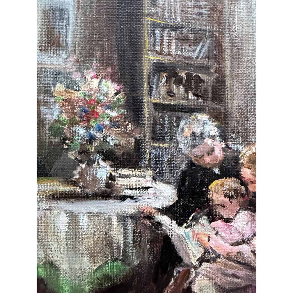 HERVE Jules Peinture impressionniste 20è L’apprentissage de la lecture Huile sur Toile Signée Certificat D’authenticité 5 HERVE Jules Peinture impressionniste 20è L’apprentissage de la lecture Huile sur Toile Signée Certificat D’authenticité 5