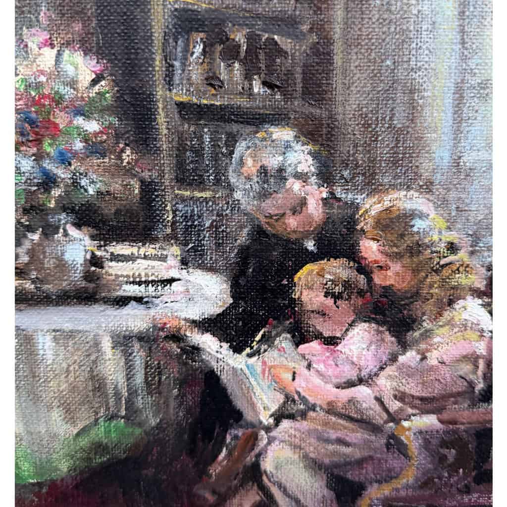 HERVE Jules Peinture impressionniste 20è L’apprentissage de la lecture Huile sur Toile Signée Certificat D’authenticité 7 HERVE Jules Peinture impressionniste 20è L’apprentissage de la lecture Huile sur Toile Signée Certificat D’authenticité 7