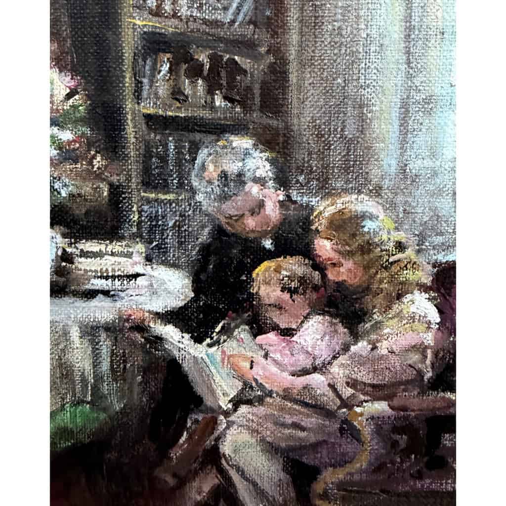 HERVE Jules Peinture impressionniste 20è L’apprentissage de la lecture Huile sur Toile Signée Certificat D’authenticité 8 HERVE Jules Peinture impressionniste 20è L’apprentissage de la lecture Huile sur Toile Signée Certificat D’authenticité 8