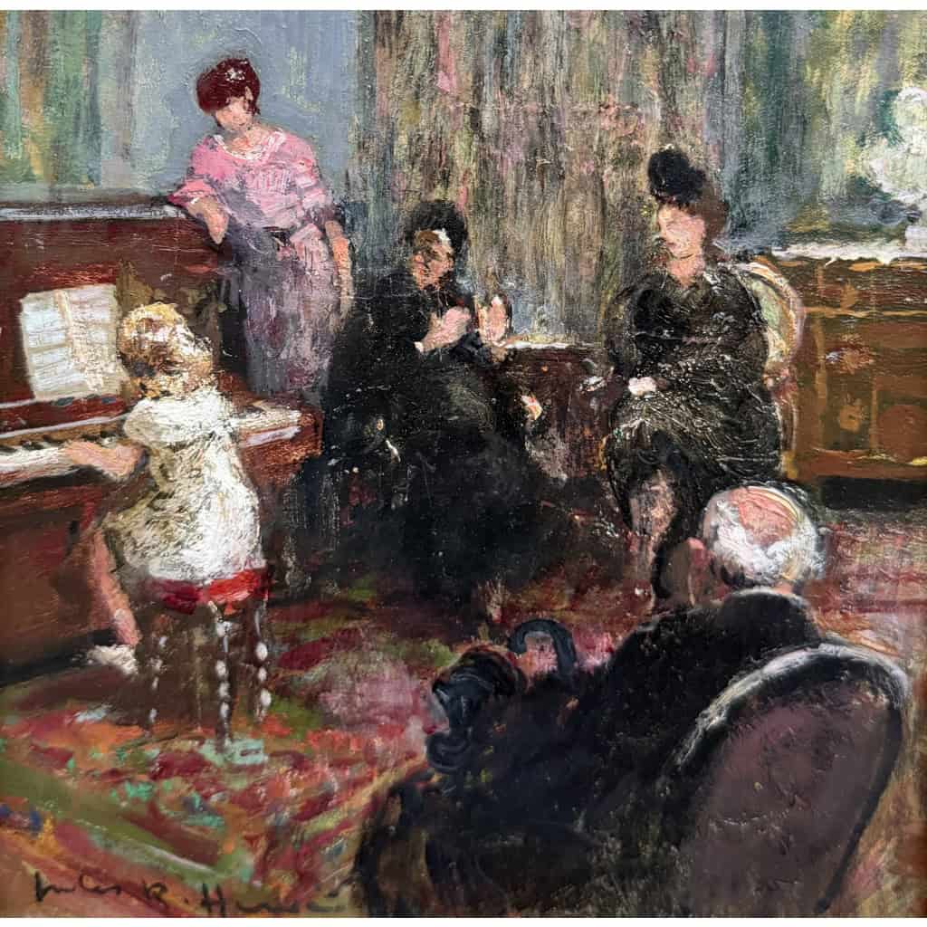 HERVE Jules Peinture impressionniste 20è Le récital Huile sur Toile Signée Certificat D’authenticité 7