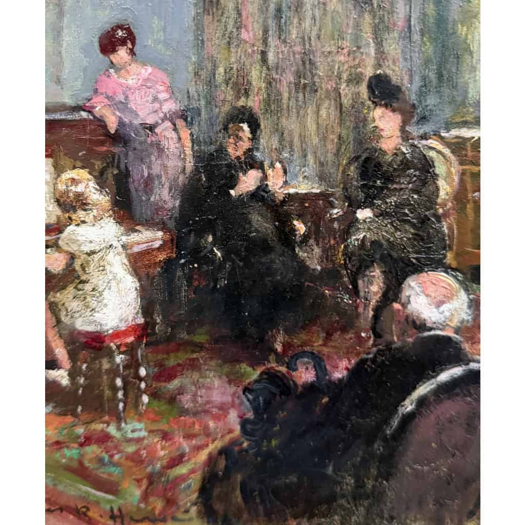 HERVE Jules Peinture impressionniste 20è Le récital Huile sur Toile Signée Certificat D’authenticité 5