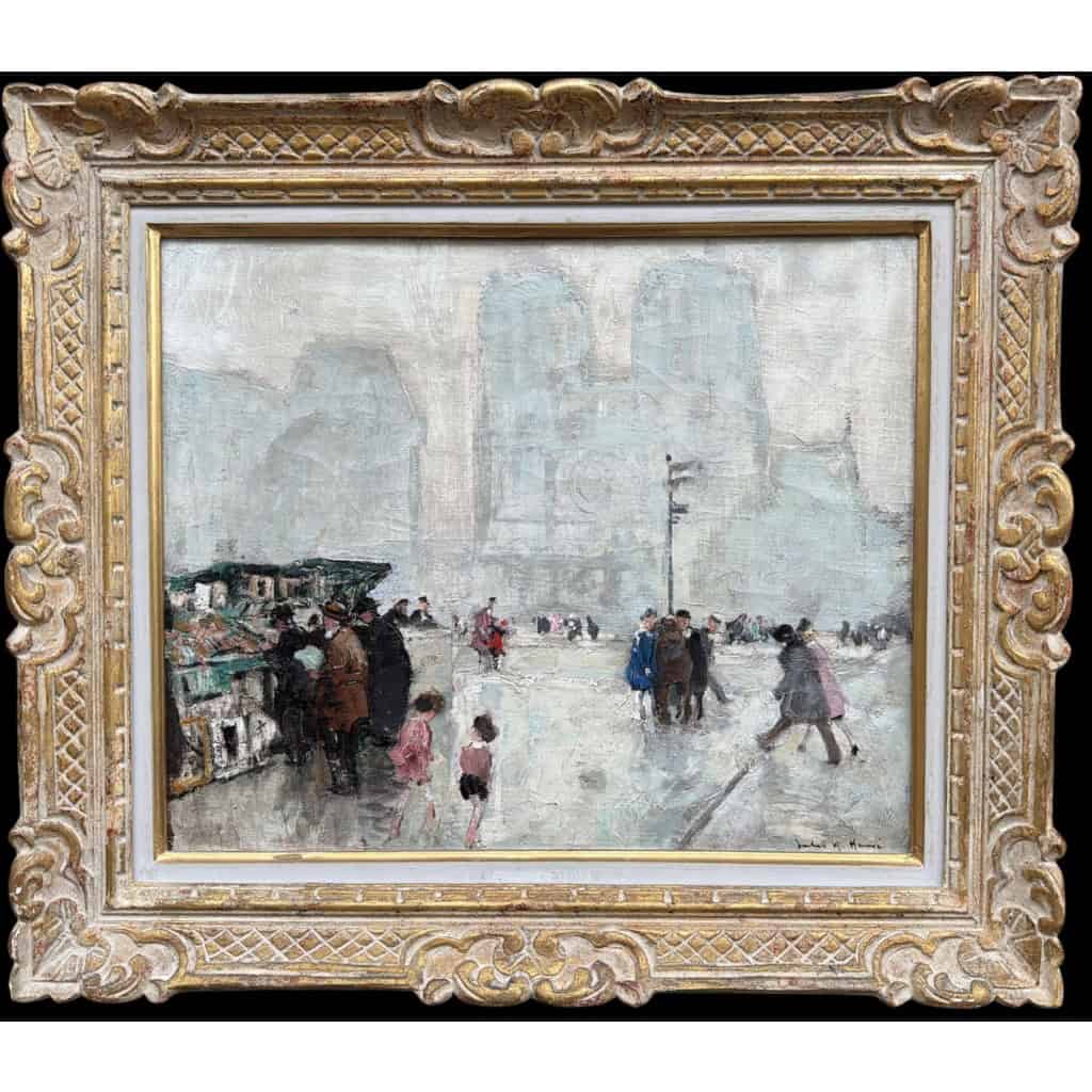 HERVE Jules Peinture impressionniste 20è Paris Les bouquinistes devant Notre Dame Huile sur Toile Signée Certificat 7 HERVE Jules Peinture impressionniste 20è Paris Les bouquinistes devant Notre Dame Huile sur Toile Signée Certificat 7