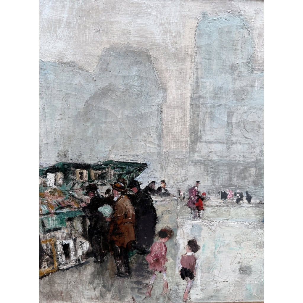 HERVE Jules Peinture impressionniste 20è Paris Les bouquinistes devant Notre Dame Huile sur Toile Signée Certificat 6 HERVE Jules Peinture impressionniste 20è Paris Les bouquinistes devant Notre Dame Huile sur Toile Signée Certificat 6