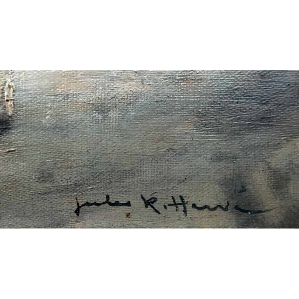 HERVE Jules Peinture Française 20è Paris La Seine et ses bouquinistes Huile sur Toile Signée Certificat d&rsquo;authenticité 6