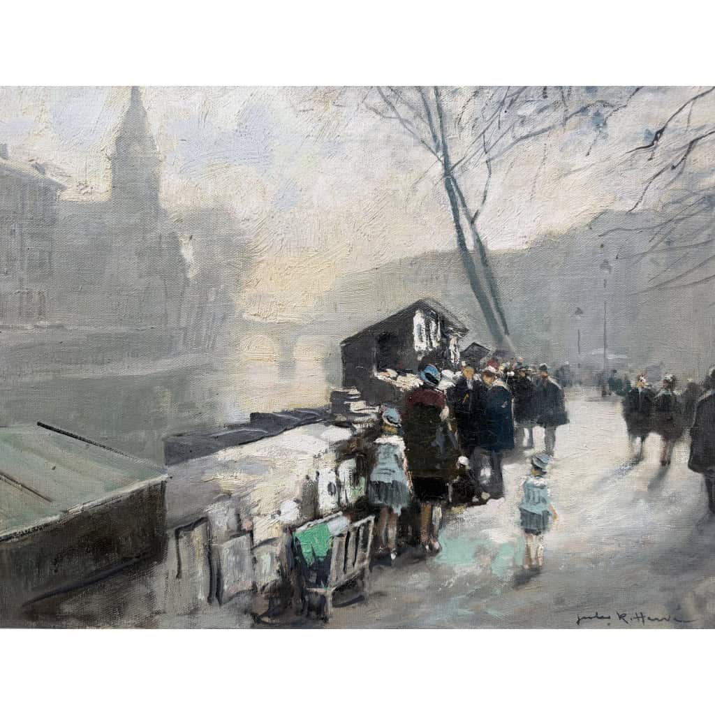 HERVE Jules Peinture Française 20è Paris La Seine et ses bouquinistes Huile sur Toile Signée Certificat d&rsquo;authenticité 8