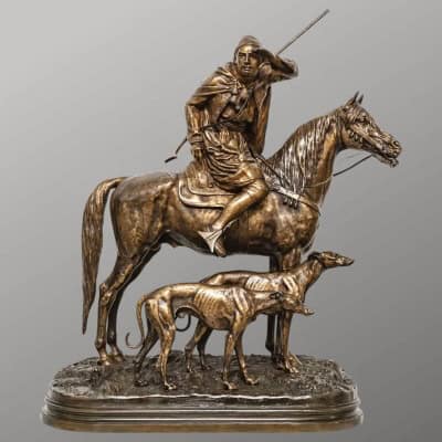 Groupe En Bronze « Cavalier Arabe Avec Deux Lévriers » , Alfred Dubucand (1828-1894)