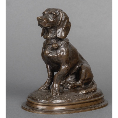 Sculpture – Basset Assis (Ravageot) , Emmanuel Frémiet (1824 -1910) – Bronze