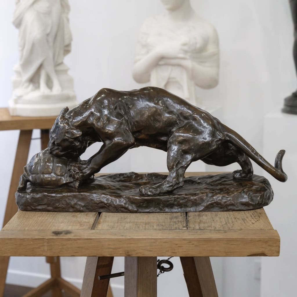 Groupe en bronze , Le Tigre Et La Tortue , Georges Gardet (1863-1939) 3