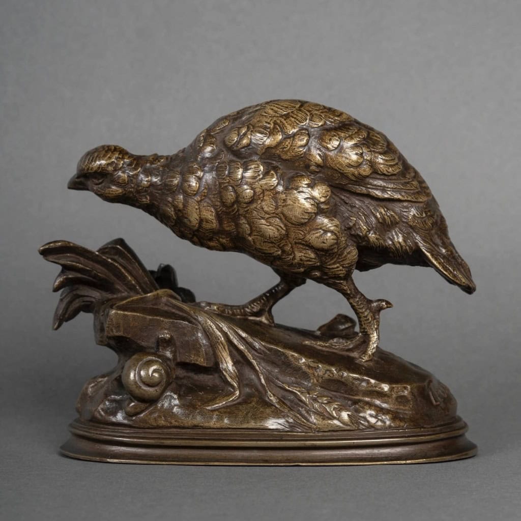 Sculpture – La Perdrix Et L&rsquo;Escargot , Prosper Lecourtier (1851-1924) – Bronze 3