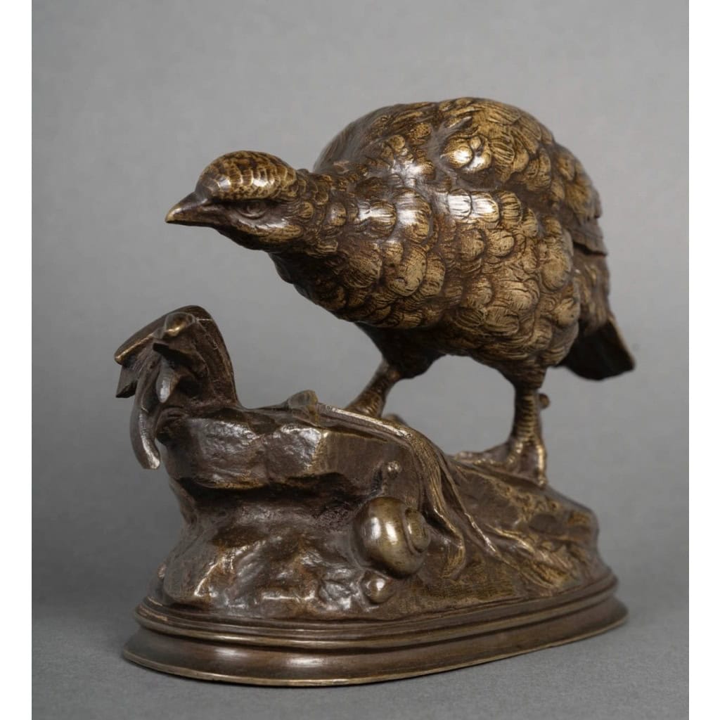 Sculpture – La Perdrix Et L&rsquo;Escargot , Prosper Lecourtier (1851-1924) – Bronze 4