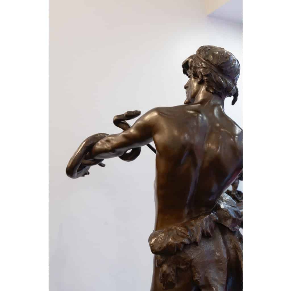 Sculpture – Le Charmeur De Serpent , Eugène Marioton (1857-1933) – Bronze 7
