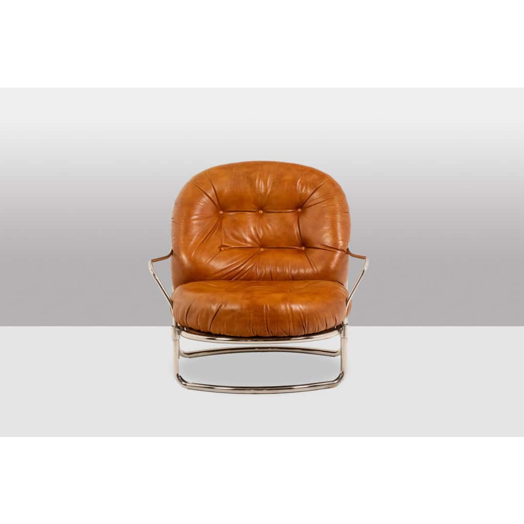 Carlo Di Carli. Fauteuil en cuir et métal. Années 1970 4