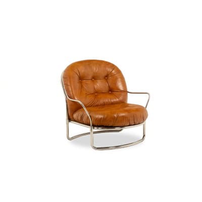 Carlo Di Carli. Fauteuil en cuir et métal. Années 1970