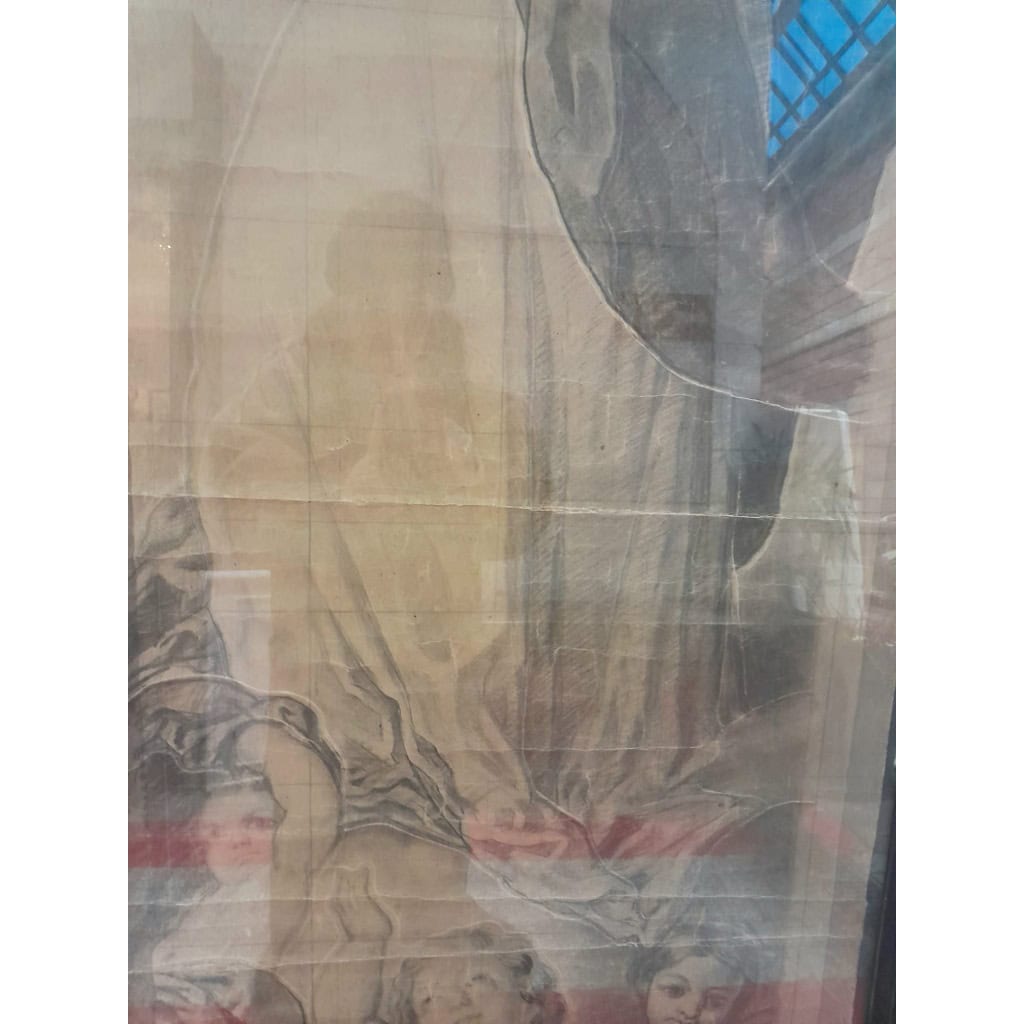 Grand dessin préparatoire, l&rsquo;Assomption de la Vierge, projet de vitrail, XIXÈME 8