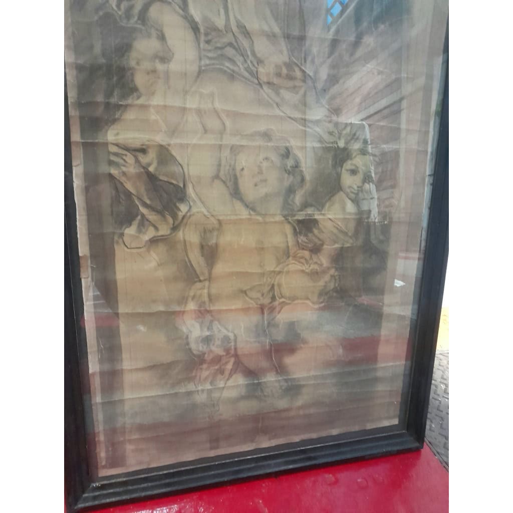 Grand dessin préparatoire, l&rsquo;Assomption de la Vierge, projet de vitrail, XIXÈME 9