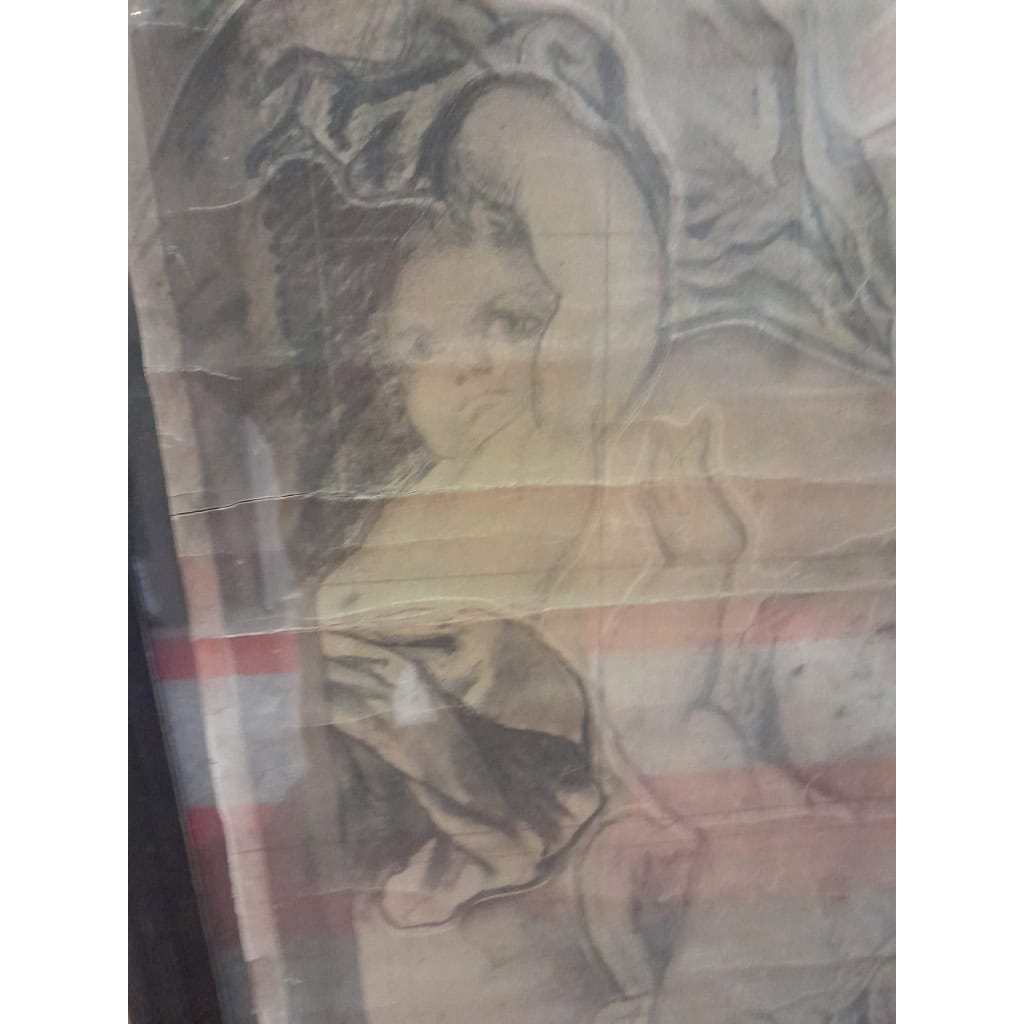 Grand dessin préparatoire, l&rsquo;Assomption de la Vierge, projet de vitrail, XIXÈME 12