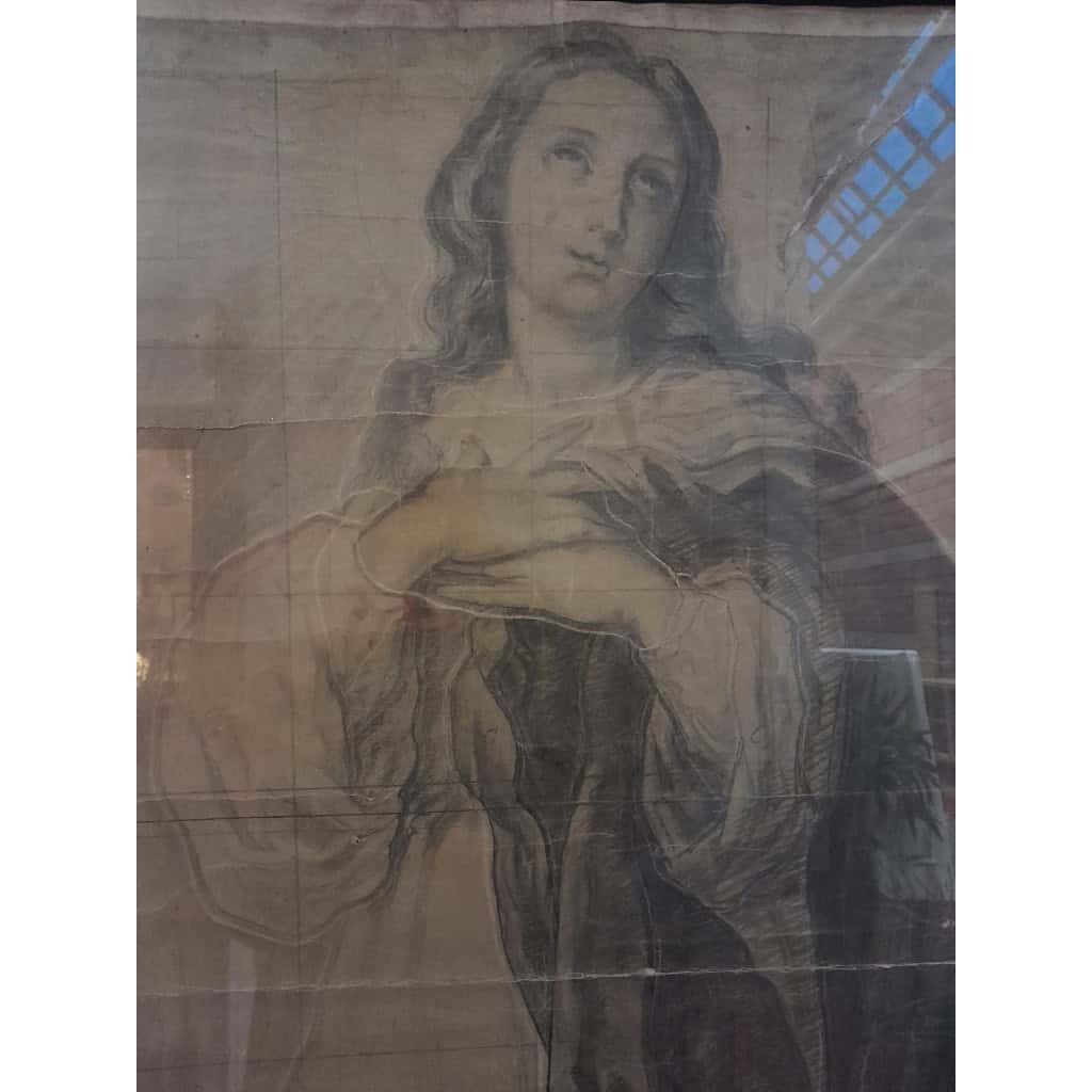 Grand dessin préparatoire, l&rsquo;Assomption de la Vierge, projet de vitrail, XIXÈME 5