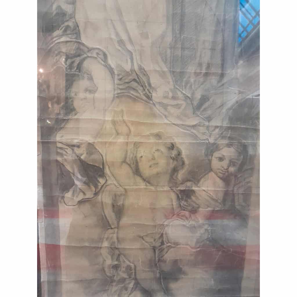 Grand dessin préparatoire, l&rsquo;Assomption de la Vierge, projet de vitrail, XIXÈME 6