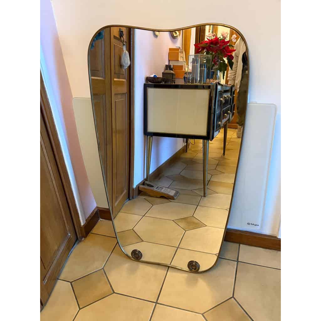 Miroir moderniste Italien en laiton doré années 60, style Gio Ponti,Fontana Arte 14