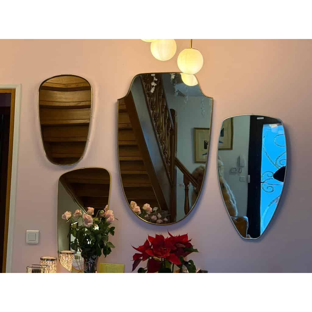 Miroir moderniste Italien en laiton doré années 60, style Gio Ponti,Fontana Arte 15