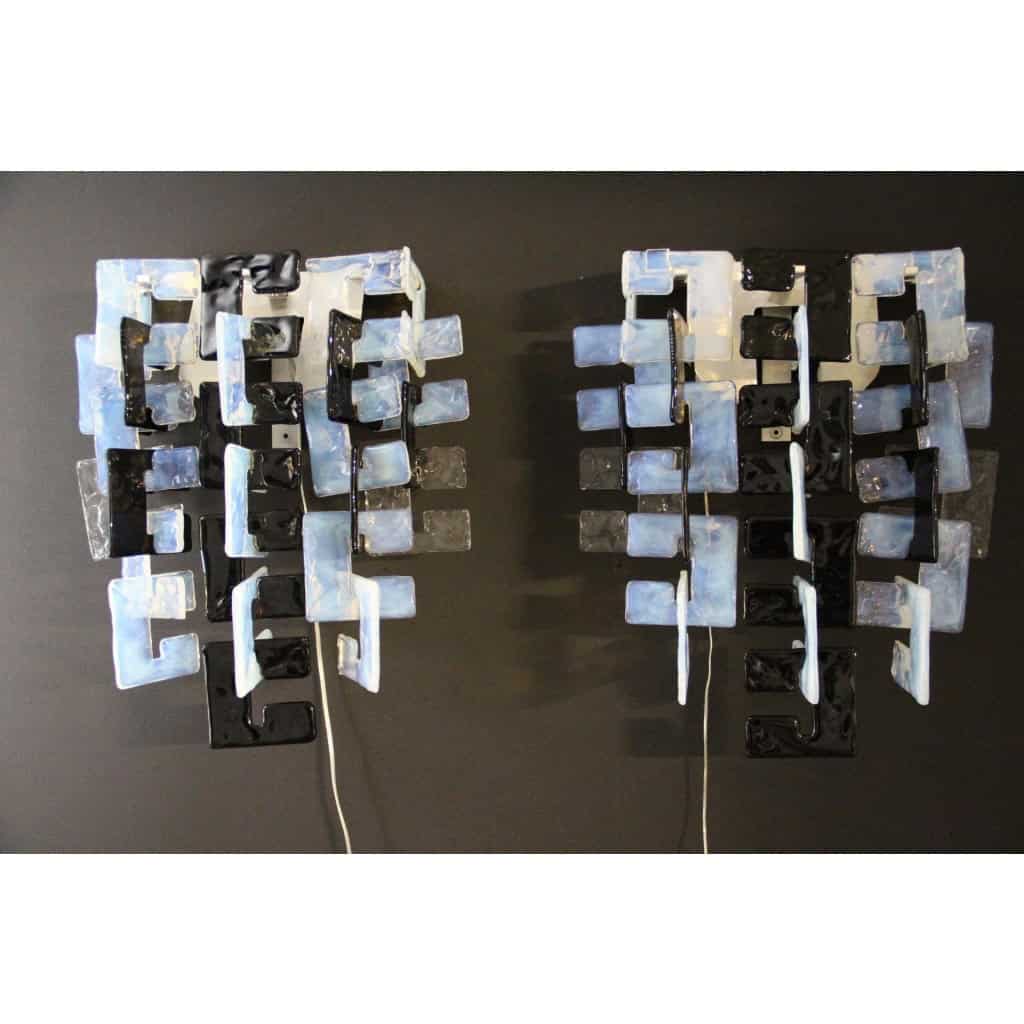 Paire d&rsquo;appliques Carlo Nasonmoderne en verre de Murano noir,irisé et cristal pour Mazzega 20