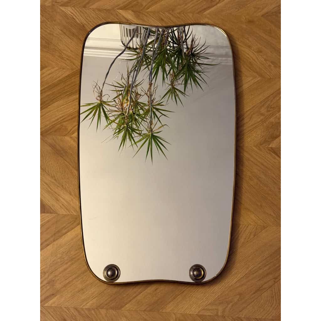 Miroir moderniste Italien en laiton doré années 60, style Gio Ponti,Fontana Arte 5