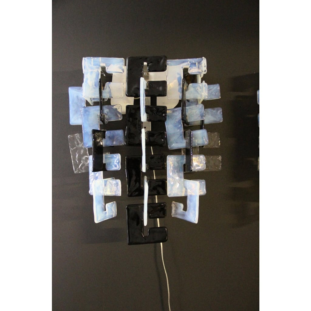 Paire d&rsquo;appliques Carlo Nasonmoderne en verre de Murano noir,irisé et cristal pour Mazzega 6