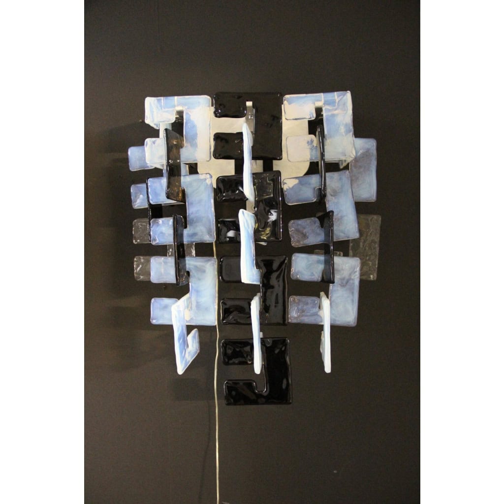 Paire d&rsquo;appliques Carlo Nasonmoderne en verre de Murano noir,irisé et cristal pour Mazzega 7