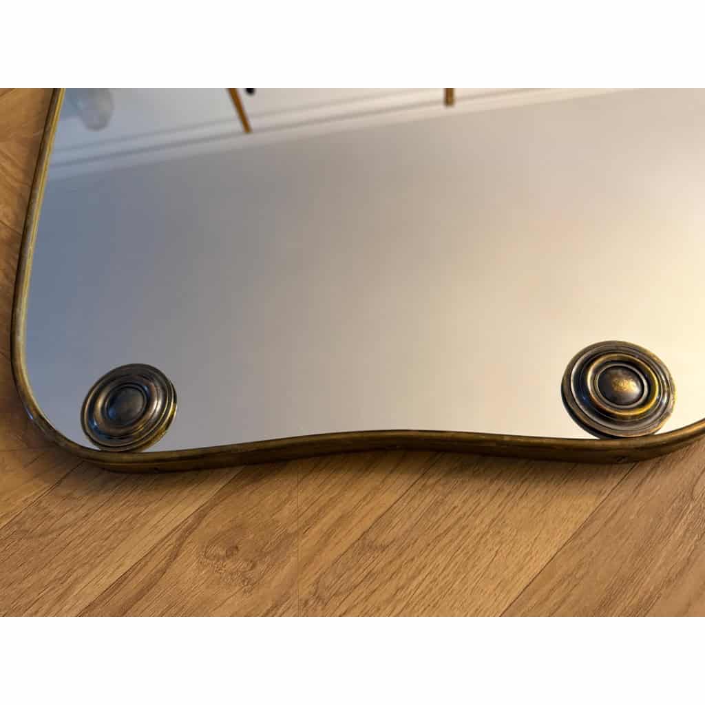 Miroir moderniste Italien en laiton doré années 60, style Gio Ponti,Fontana Arte 9