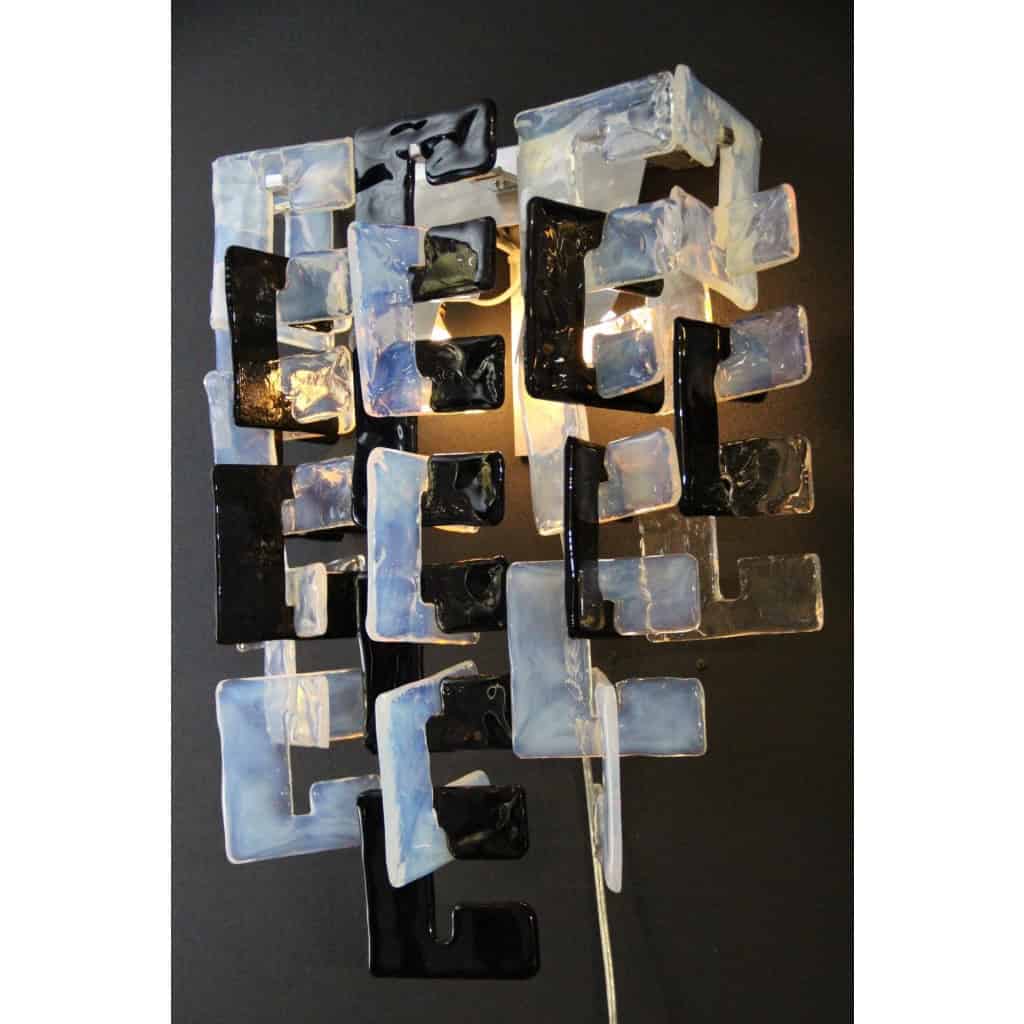 Paire d&rsquo;appliques Carlo Nasonmoderne en verre de Murano noir,irisé et cristal pour Mazzega 12