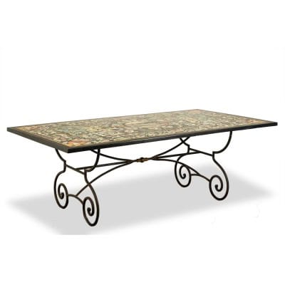 Table de salle à manger en « scagliola » et fer forgé. Années 50