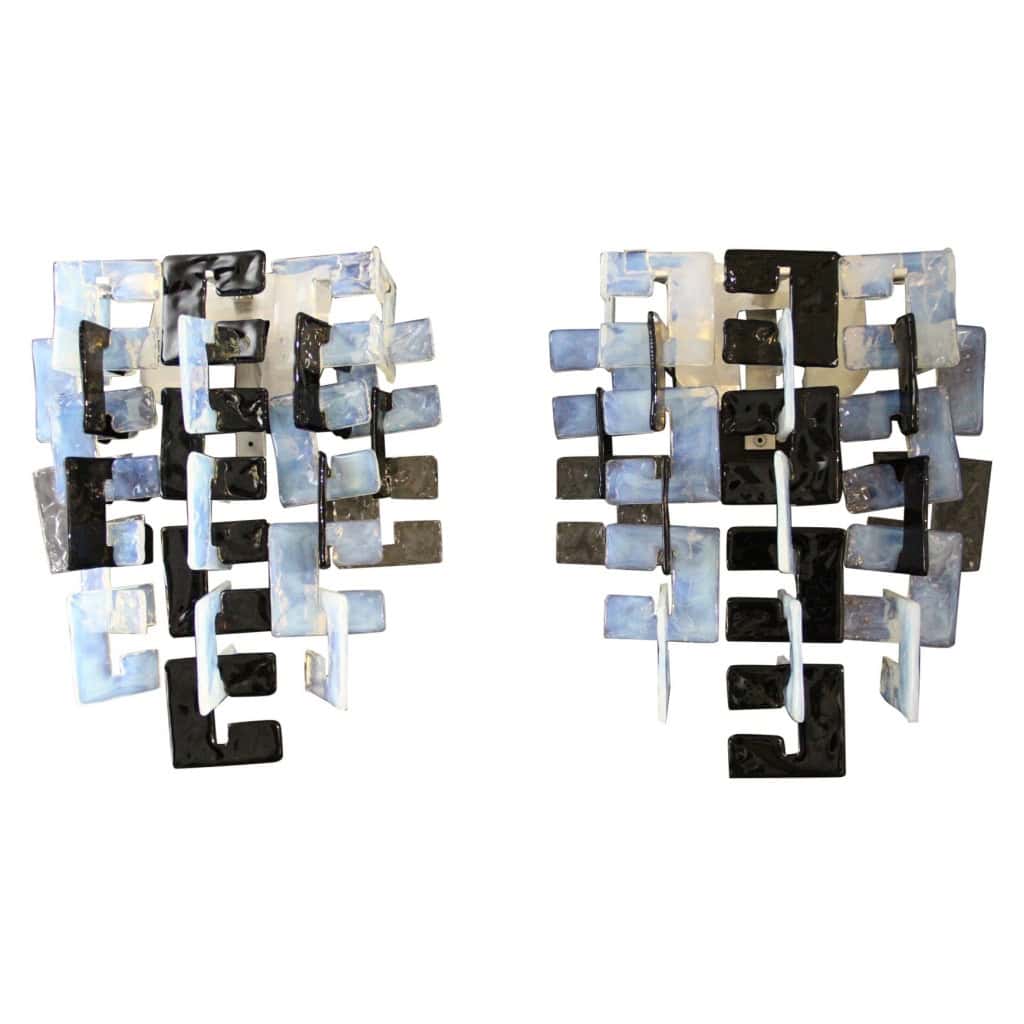 Paire d&rsquo;appliques Carlo Nasonmoderne en verre de Murano noir,irisé et cristal pour Mazzega 3
