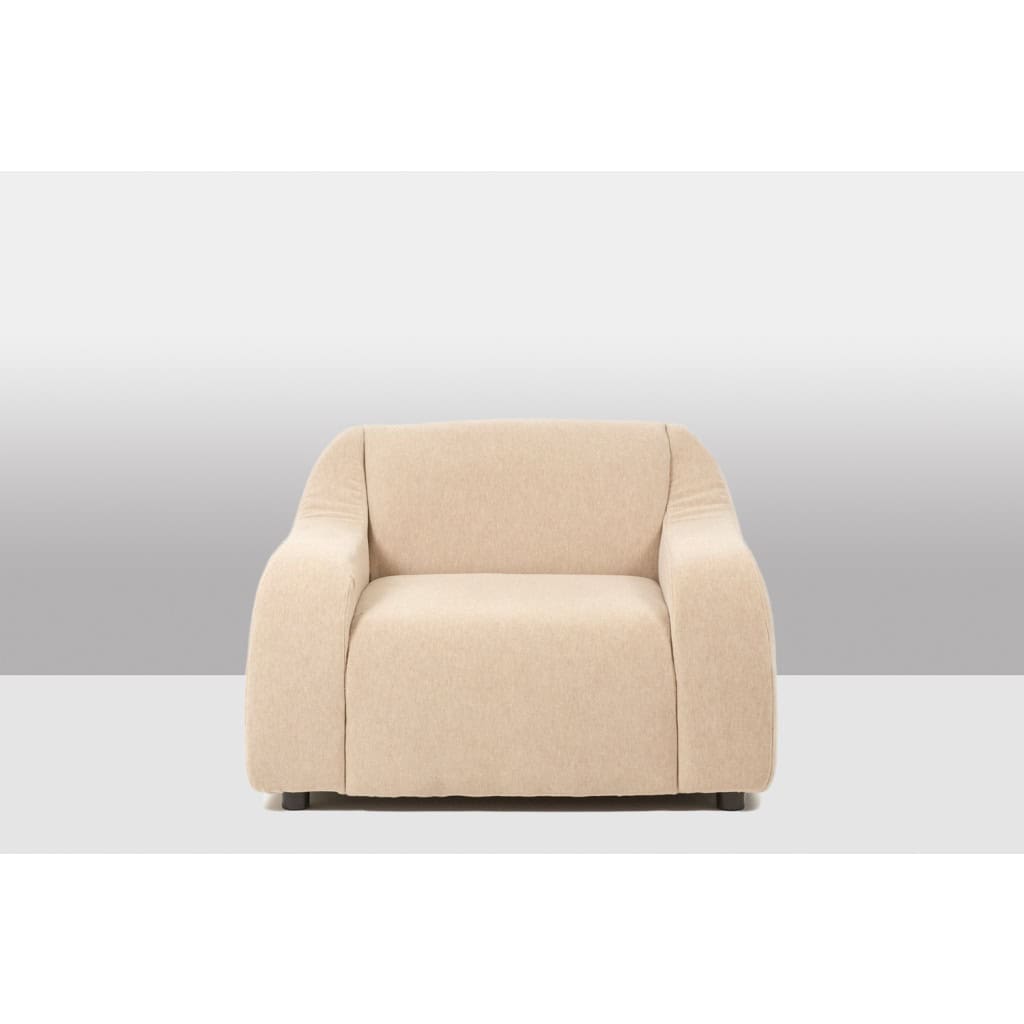 Paire de larges et confortables fauteuils en tissu beige. Contemporains 4