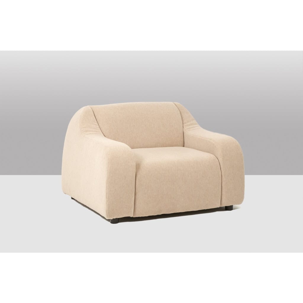 Paire de larges et confortables fauteuils en tissu beige. Contemporains 5