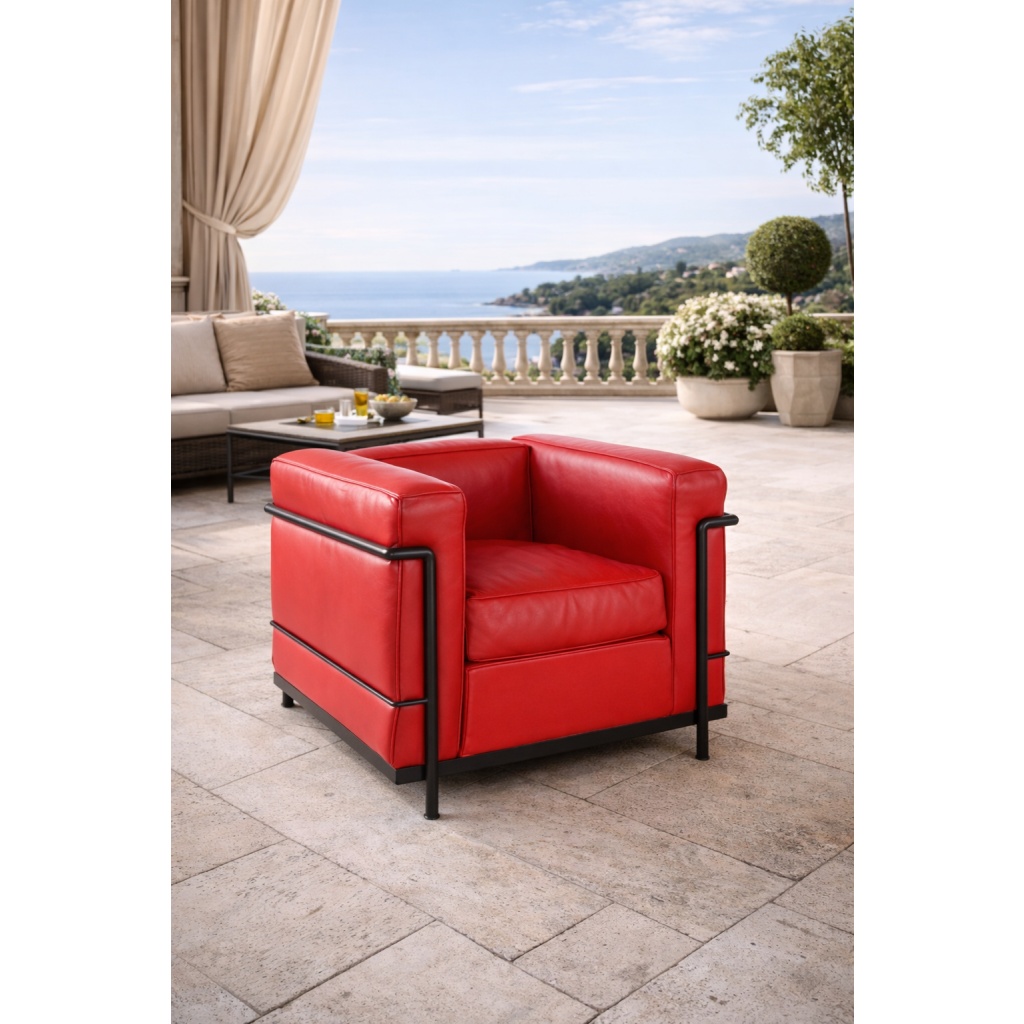 LE CORBUSIER ET PIERRE JEANNERET : Fauteuil « LC2 » cuir rouge 16