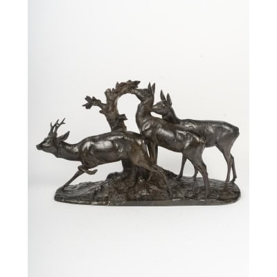 Maximilien FIOT (1886-1953) Un brocard et deux chevrettes Maximilien FIOT (1886-1953) Un brocard et deux chevrettes