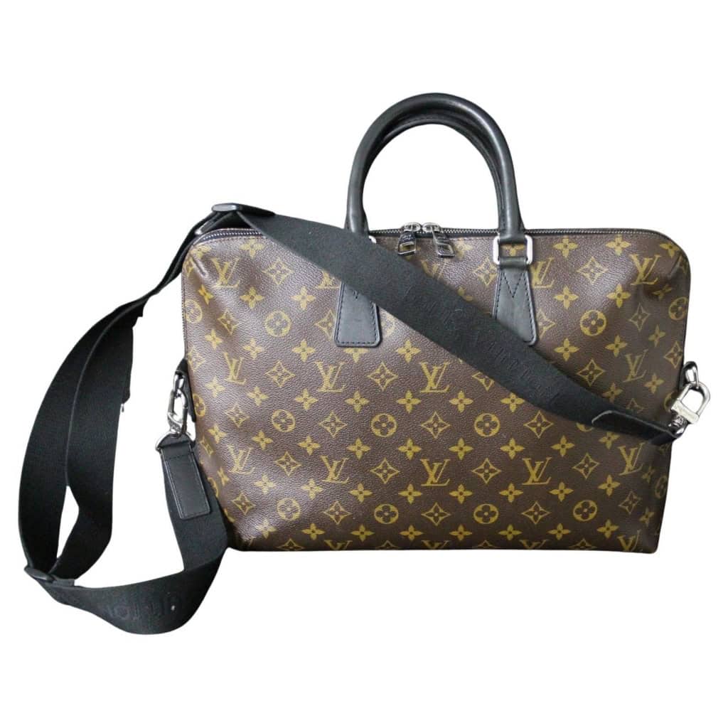 Porte-documents Louis Vuitton Monogram Macassar – Garniture en cuir noir 3
