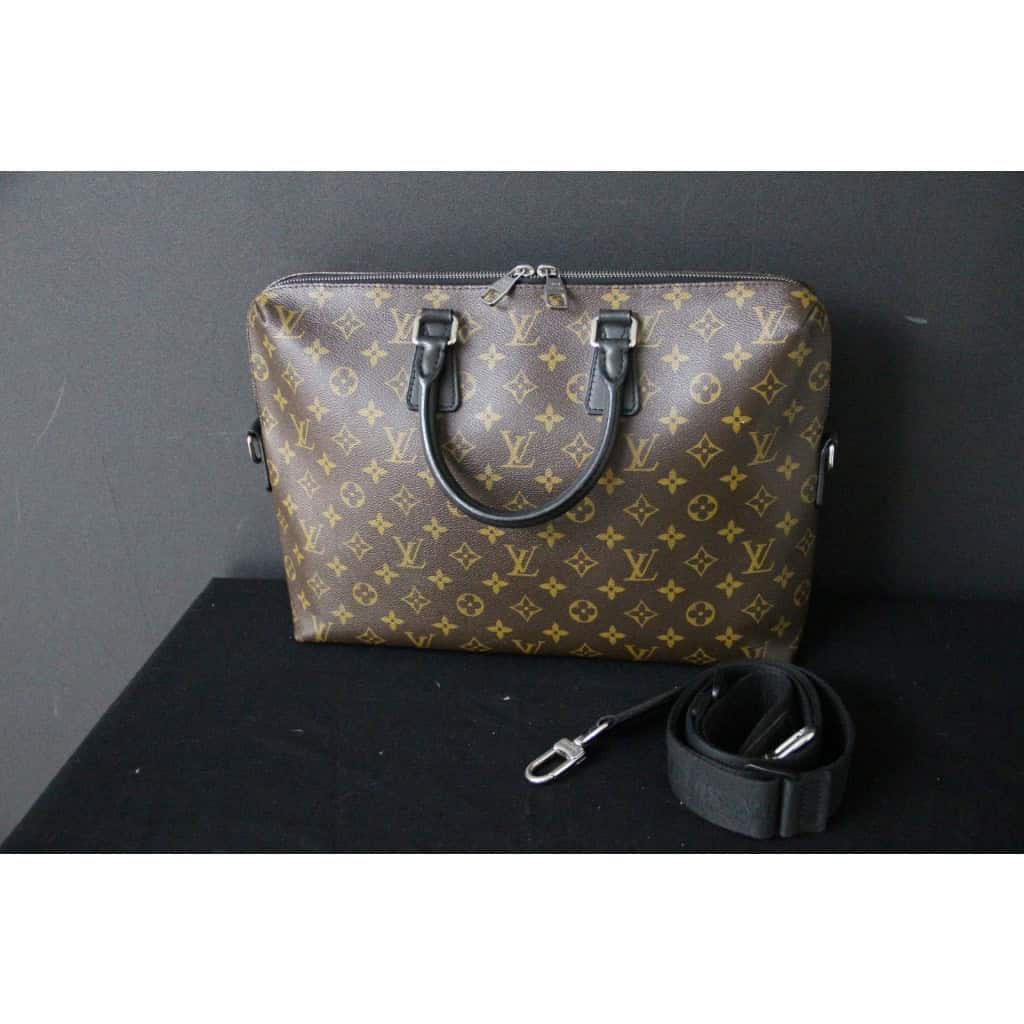 Porte-documents Louis Vuitton Monogram Macassar – Garniture en cuir noir 8