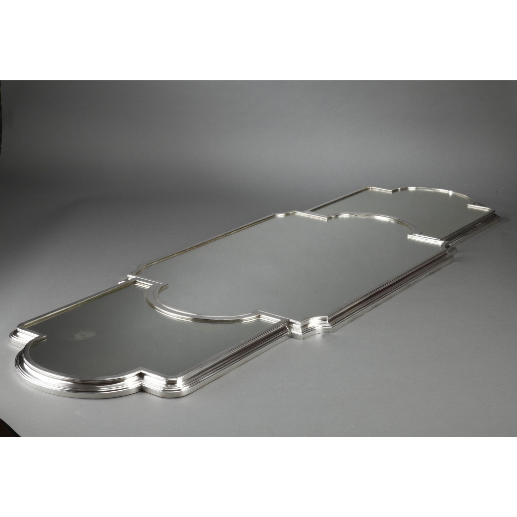 Surtout de table bronze argenté dans son coffre en chêne Fin XIXe 3